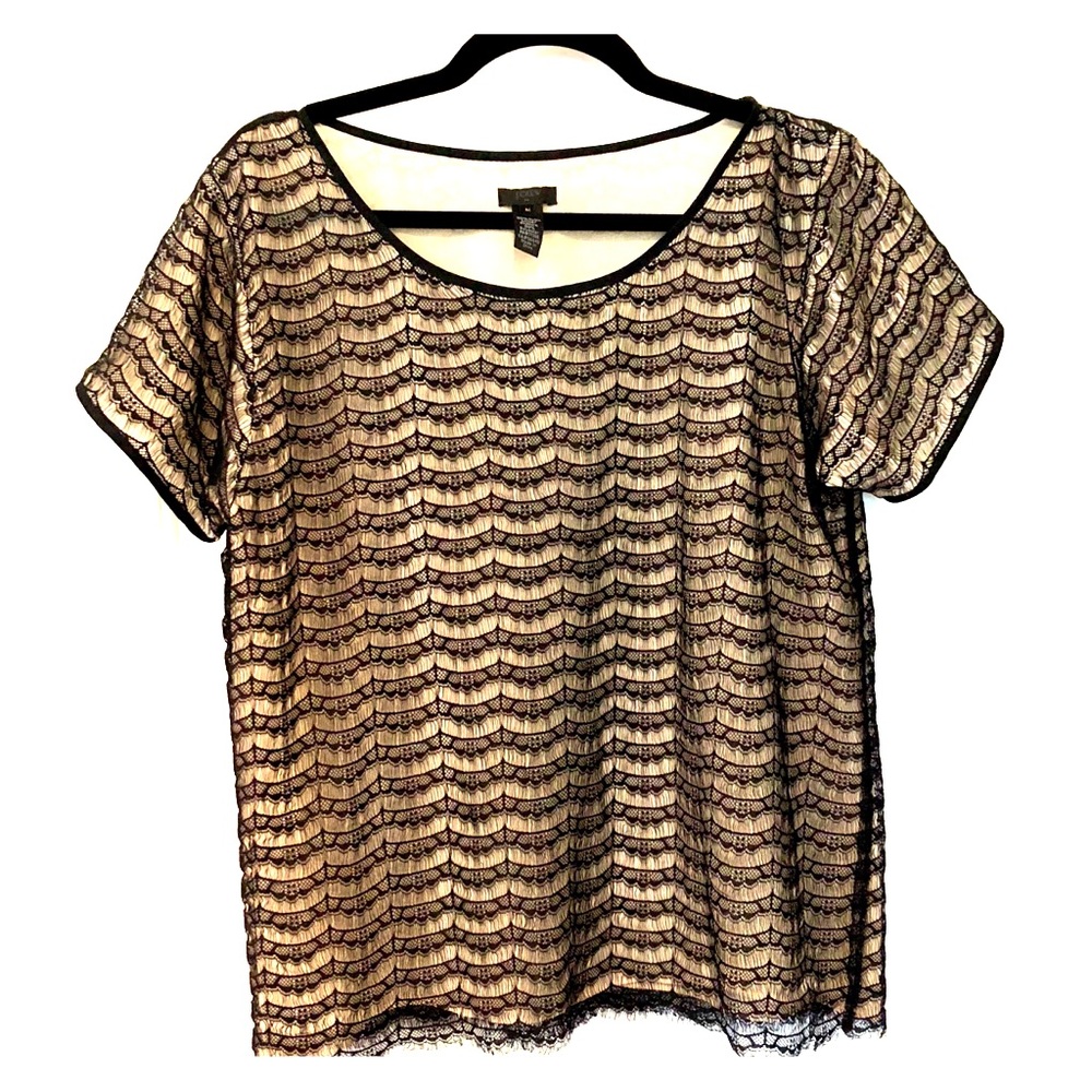 J CREW Black Lace Overlay Short Sleeve Shirt